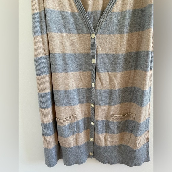 Old Navy Grey & Tan Knit Striped Sleeveless Cardigan Sweater Size L New W/O Tag - Picture 4 of 7